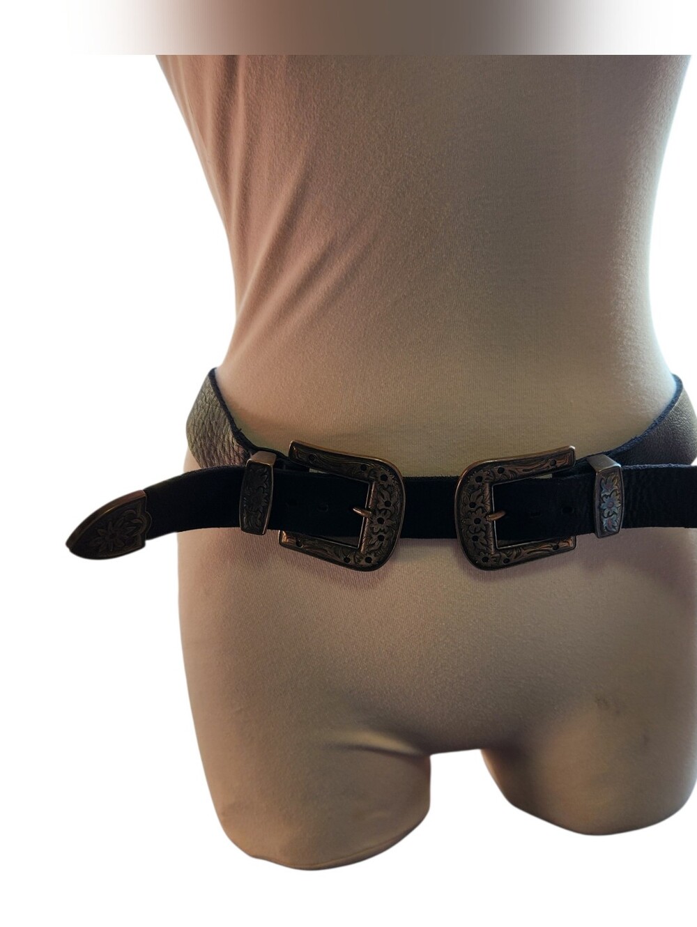 Brave Double Buckle Leather Waist Belt in Black
